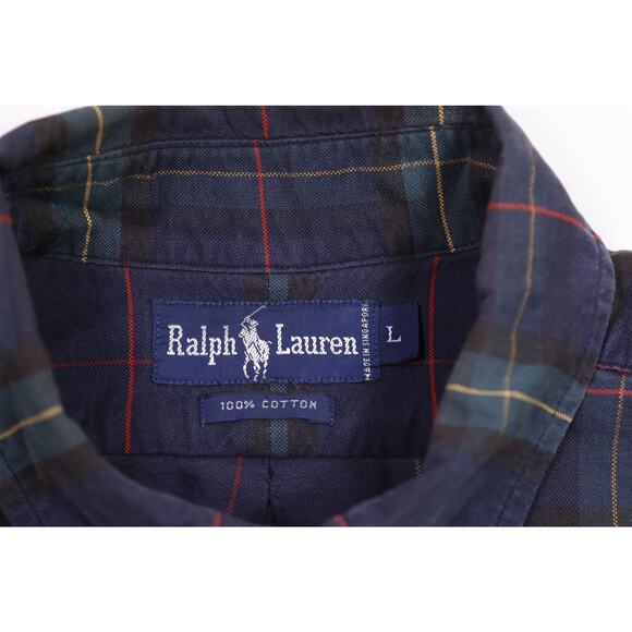 Polo Ralph Lauren Mens Vintage Blue Green Plaid Crest Logo Popover Shirt Large - Picture 6 of 6